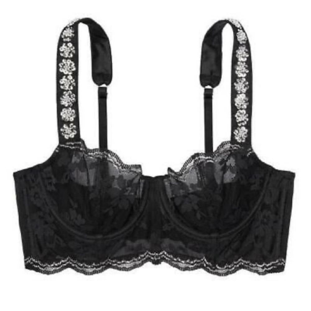 Victoria’s Secret Dream Angels black lace sequin beaded embellished bra 32D